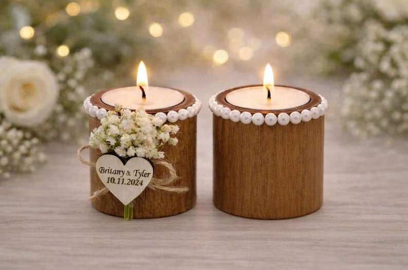 Personalized Wedding Candle Favor,Wedding Favors for Guest in Bulk Rustic Wooden Tealight holder, Bridal Shower Favors,Rustic Wedding decor image 7