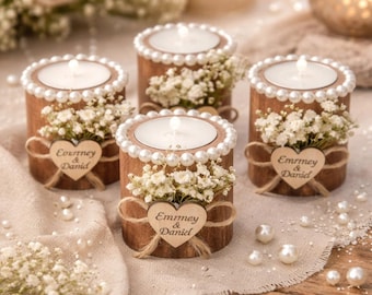 Personalized Wedding Candle Favor,Wedding Favors for Guest in Bulk Rustic Wooden Tealight holder, Bridal Shower Favors,Rustic Wedding decor