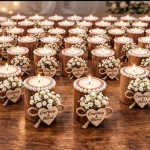 Personalized Wedding Candle Favor,Wedding Favors for Guest in Bulk Rustic Wooden Tealight holder, Bridal Shower Favors,Rustic Wedding decor image 10