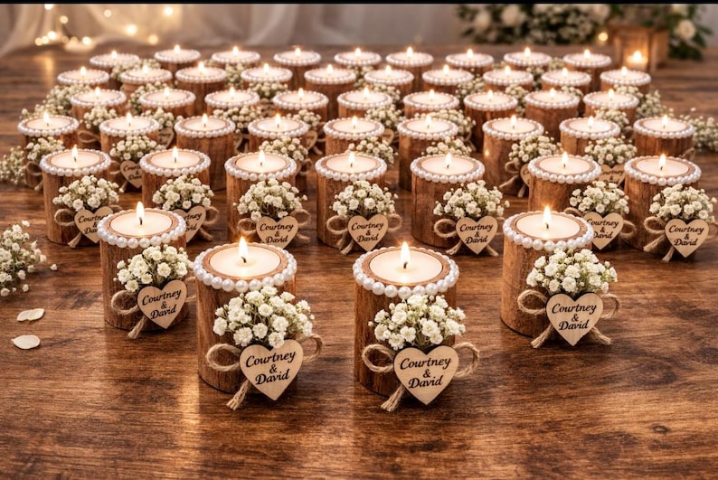 Personalized Wedding Candle Favor,Wedding Favors for Guest in Bulk Rustic Wooden Tealight holder, Bridal Shower Favors,Rustic Wedding decor image 10