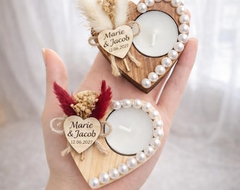 Recuerdo de vela de boda personalizado, regalos de boda para invitados al por mayor, portavelas de madera rústica, regalos de despedida de soltera, vela de perla para boda.