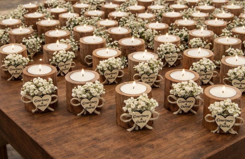 Personalized Wedding Candle Favor,Wedding Favors for Guest in Bulk Rustic Wooden Tealight holder, Bridal Shower Favors,Rustic Wedding decor image 1