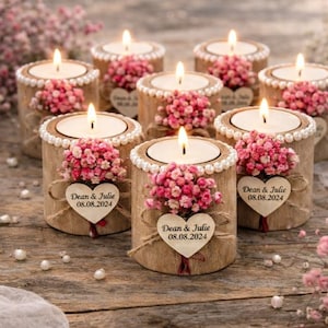 Personalized Wedding Candle Favor,Wedding Favors for Guest in Bulk Rustic Wooden Tealight holder, Bridal Shower Favors,Rustic Wedding decor image 4