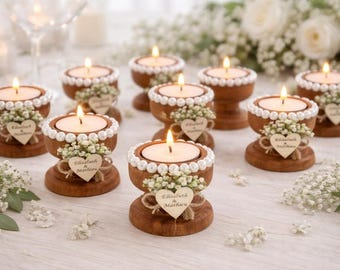 Recuerdo de vela de boda personalizado, regalos de boda para invitados a granel, portavelas de madera rústica, regalos de despedida de soltera, decoración rústica para bodas.