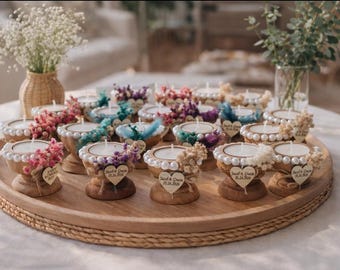 Recuerdo de vela de boda personalizado, regalos de boda para invitados a granel, portavelas de madera rústica, regalos de despedida de soltera, decoración rústica para bodas.