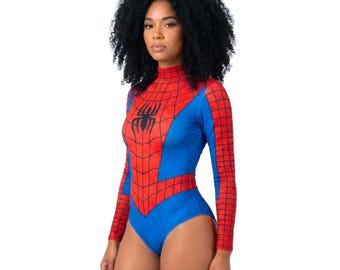 Spider Woman Bodysuit Red Long Sleeve Swimsuit Cosplay One Piece Outfit
