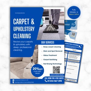 Carpet Cleaning Marketing Bundle, Upholstery Cleaning Flyer Template, Carpet Cleaning Checklist, Service Inspection Form, Canva Template