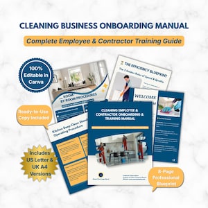 Cleaning Business Training Manual Canva, Employee Handbook, Housekeeper Sop Checklist, Maid Service Onboarding Guide, Osha Coshh Us Uk