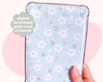 Blue Floral Kindle Insert Printable, Girlie E-Reader Cover, PDF Digital Download