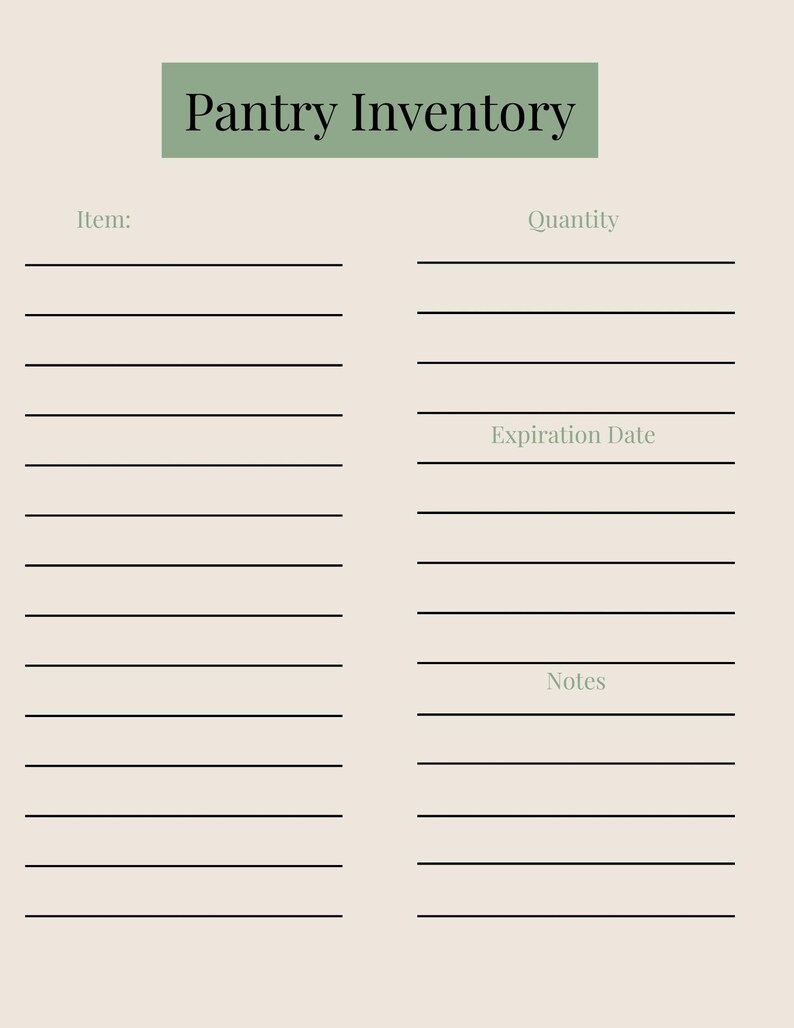 Pantry Inventory Printable | Kitchen Organization Tracker | Food ...