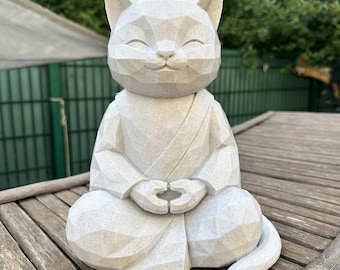 Meditierende geometrische Katzenstatue | Zen-Katzendeko | Low-Poly-Katzenskulptur | Moderne Haus- und Gartendekoration | 3D-gedruckte Katze