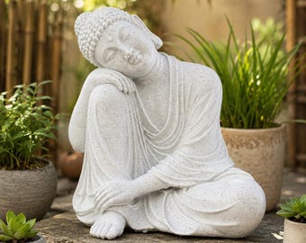 Buddha Statue – Outdoor Zen Garden Decor – Stone Effect Buddha Sculpture – Meditation Garden Statue – 3D Printed Buddha