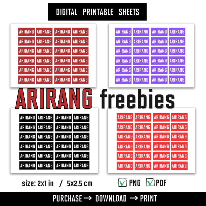 B-T-S Arirang Feebies Sheets | Kpop Decals | Printable Freebies PNG and ...