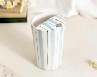 Ręcznie malowany, ceramiczny kubek podróżny w paski z pokrywką, ceramiczny kubek do kawy, kubek na wynos o pojemności 10 uncji, prezent dla miłośnika kawy