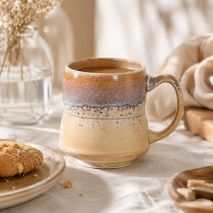 Handmade Ceramic Mug, Large 15 oz Pottery Coffee Cup, Reactive Drip Glaze Stoneware Mug, Unique Tea Cup, Coffee Lover Gift