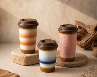 Handmade Ceramic Travel Mug with Lid, Reusable Coffee Cup, Pottery To Go Coffee Mug, Gift for Coffee Lovers
