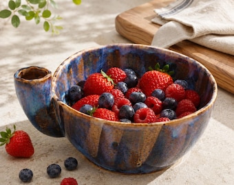 Ceramic Berry Bowl, Vortex Fruit Washer, Cobalt Blue Reactive Glaze Colander, Unique Housewarming Gift, New Home Gift for Her