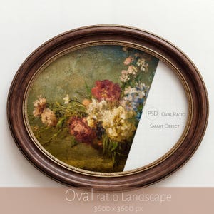 Dark Walnut Landscape Oval Frame Mockup | PSD Smart Object | Victorian Antique Wall Art | Dark Academia Decor | Digital Download