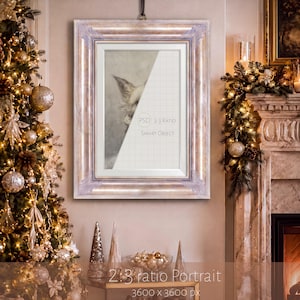 May include: A rectangular wall-mounted picture frame with a metallic, light-toned finish and ornate corner detailing. The frame contains a placeholder graphic with a grid pattern and the text PSD 2:3 Ratio Smart Object centered inside.