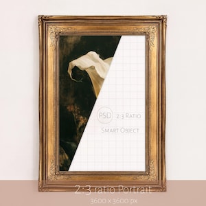2:3 Antique Gold Portrait Frame Mockup | PSD Smart Object | Classic Gold Frame Mockup | Vintage Traditional Decor | Digital Download