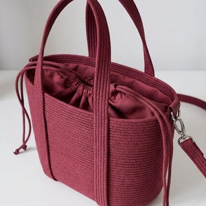 Burgundy Rope Tote Bag, Handmade Cotton Cord Crossbody, Everyday Shoulder Purse