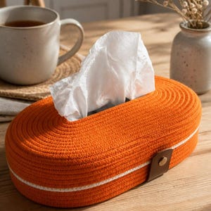 Färgglatt repöverdrag till näsduksask, modern oval servetthållare, handgjord boho heminredning, välj din färg, minimalistisk sminktillbehör
