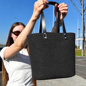 Handmade Woven Tote, Minimalist Shoulder Bag in Various Colors, Large Everyday Shopper, Cotton Rope Purse, Gift for Her