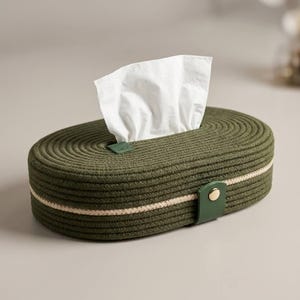 Boho vävt repfodral för näsduksask, lantlig bomullssnöredekor, minimalistiskt fodral