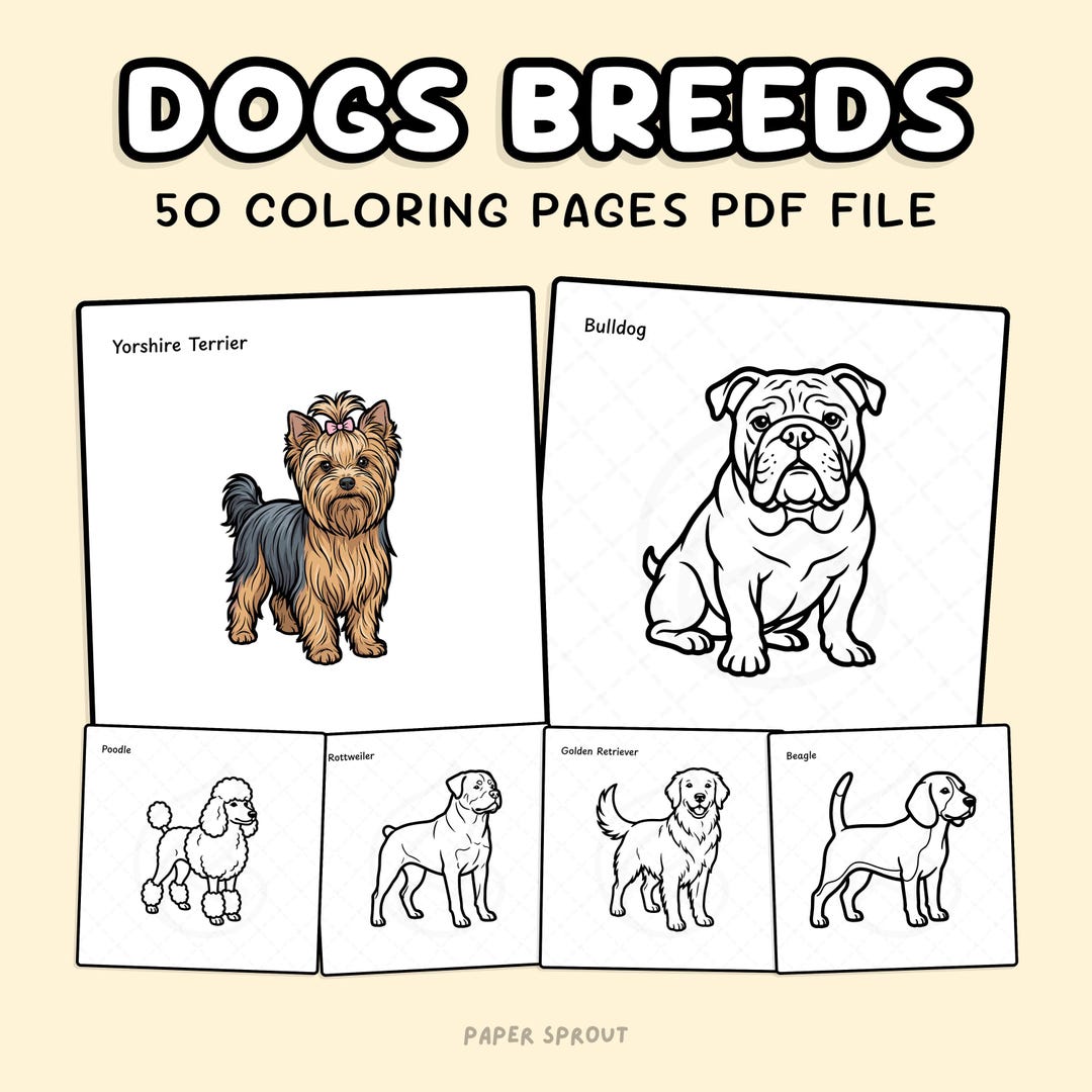 Dog Breeds: 50 Unique Dog Coloring Pages Printable PDF by Paper Sprout ...