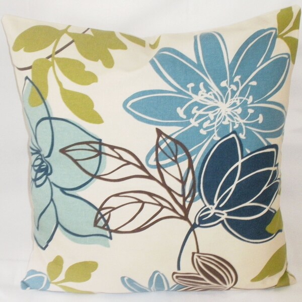 SALE--free us shipping--Designer Pillow Cover, Decorative, Throw. 18x18 inch- Modern Blue Floral