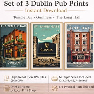 Dublin Pubs Set of 3, Irish Pub Wall Art, Guinness Storehouse Temple Bar Long Hall, Dublin Print Gift, Irish Heritage Gift Wall Art