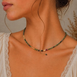 Minimalist ruby and emerald dual-use necklace bracelet, 2mm Gemstone Beaded Layering,May Birthstone,Healing Calming Balance Dainty Women