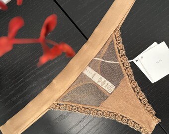La Perla Silk Mesh Thong Nude Beige | NWT Designer Intimates | Minimal Bridal Lingerie