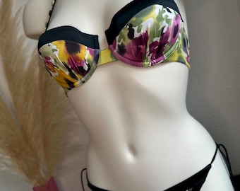 La Perla Floral Bikini Set  – Multicolour Satin Finish