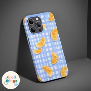 Orange Slices Pattern Tough Case Blue Gingham Phone Cover fundas para celulares con mandarinas, muchos modelos y buena calidad, divertidas