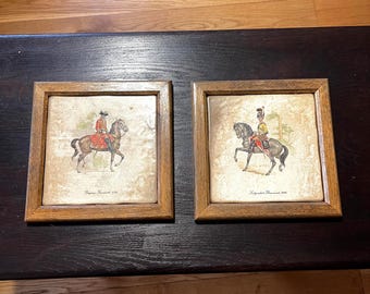Set of 2 Framed Ceramic Tiles Leibgardist Denmark 1828 & French Dragoon 1724 Art