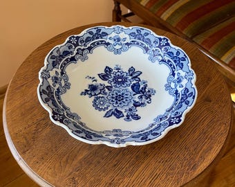 Vintage Wallendorf German Porcelain Serving Bowl Large Floral China Fruit Dish Gold Trimmed Signed