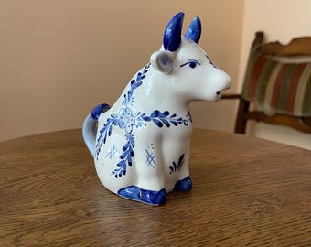 Delft Blue Cow Creamer Vintage Hand Painted Dutch Ceramic Milk Pitcher Holland Decor