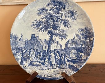 Delft Blue Wall Charger Plate Dutch Gathering Under Tree Chemkefa Holland 13.25 inch