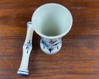 Miniature Delft Blue Mortar and Pestle Set Vintage Dutch Ceramic Floral Decor Holland