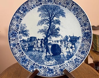 Large Delft Blue Decorative Plate Holland Hand Decorated Chemkefa Charger 13 inch 1970s
