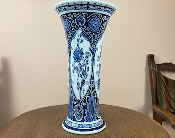 Large Delft Blue Vase Boch Belgium Floral Baluster 12 inch Tall Decor