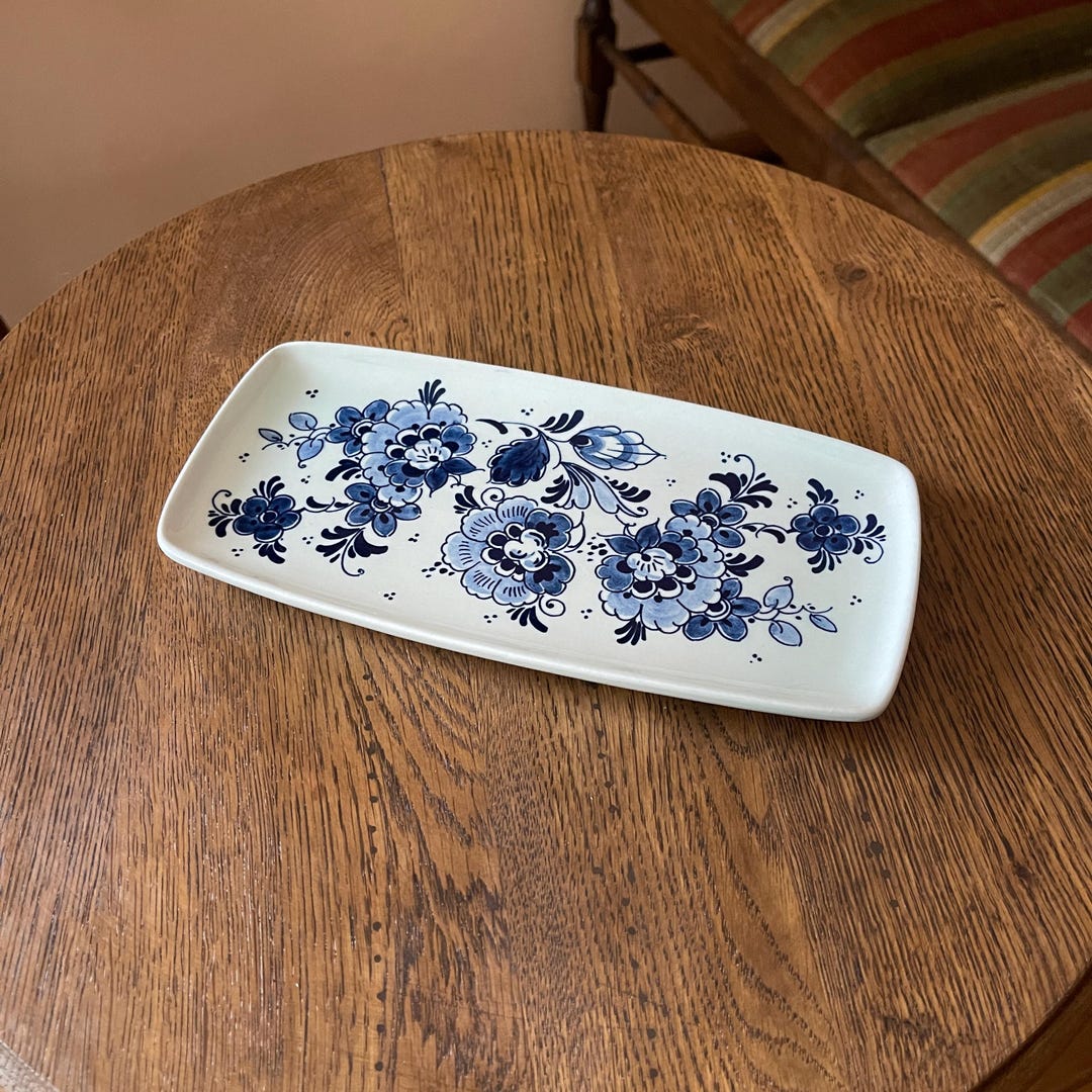 Vintage Delft Blue Hand Painted Floral Platter Dutch Ceramic Serving ...