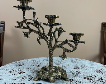 Vintage Polish Brass Candelabra Ornate 3 Arm Candlestick Holder Heavy Baroque Mid Century Decor