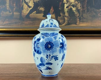 Vintage Delft Blue Ginger Jar Lid Dutch Ceramic Floral Temple Jar Vase Holland Decor