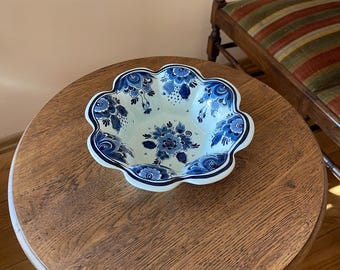 Royal Goedewaagen Delft Blue Bowl Flower Shaped Hand Painted Dutch Ceramic Signed Vintage