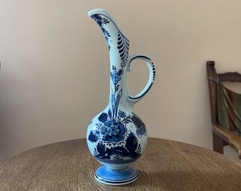 Hand Painted Delft Blue Pitcher Vase Royal Goedewaagen Signed Artist