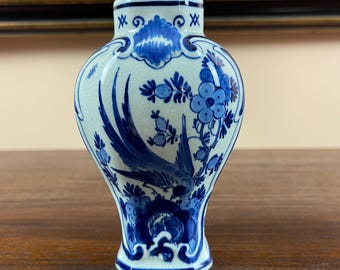 Antique Royal Delft 1915 Hand Painted Vase Rare Dated Mark Dutch Blue White Delftware