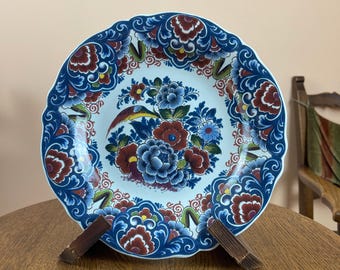 Polychrome Delft Decorative Plate – Deep Cobalt Bird & Floral Design
