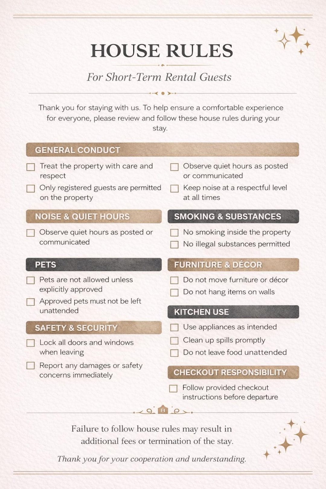 House Rules Checklist for Short-term Rentals | Airbnb & VRBO Guest ...